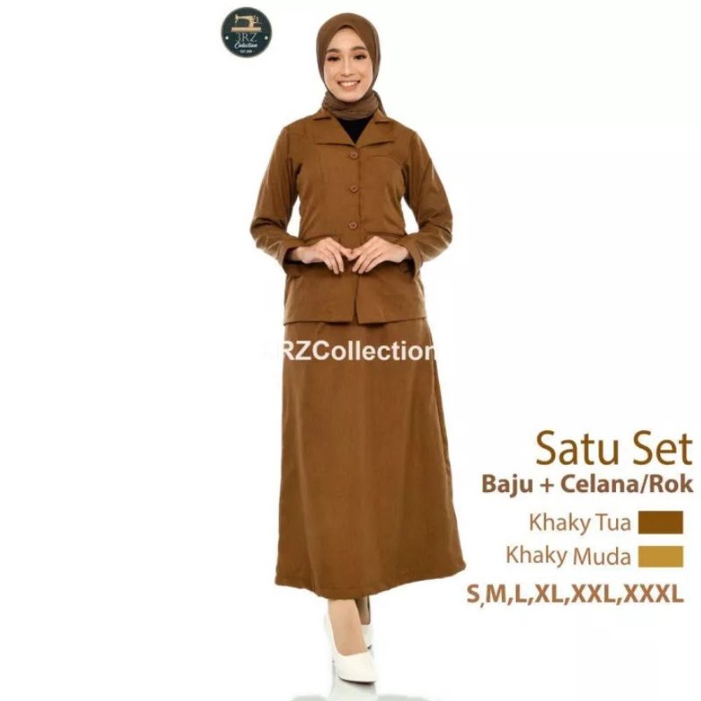 Setelan Baju Seragam Dinas PNS Pemda Blazer Guru Coklat Wanita Rok dan Celana Panjang