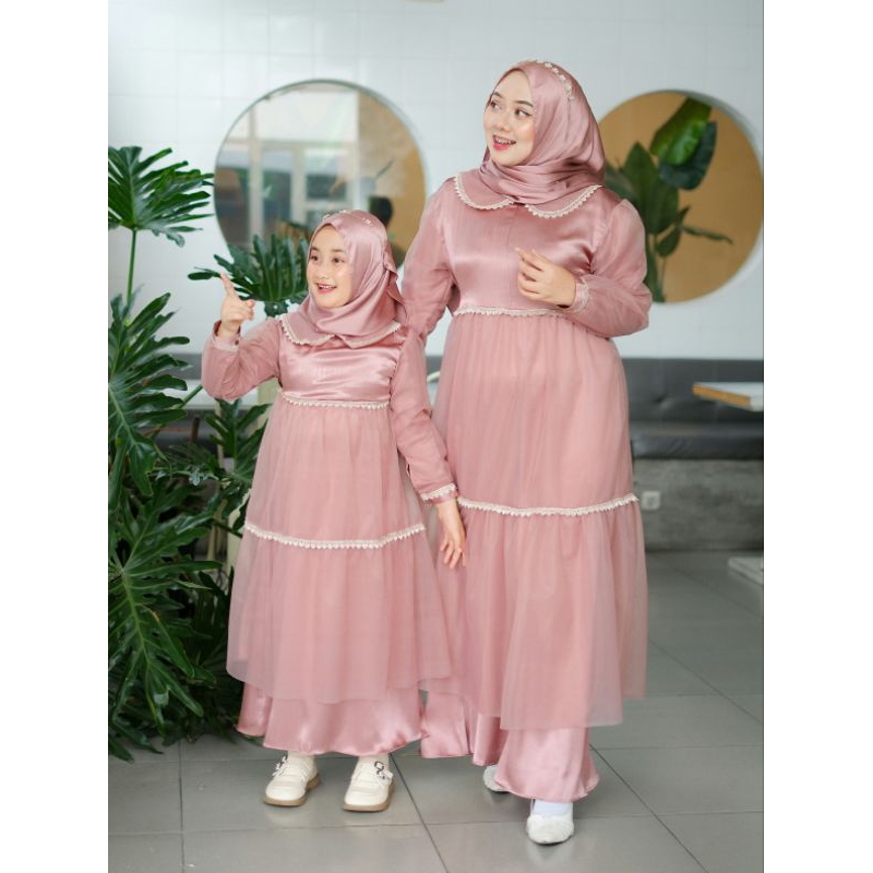 Baju Gamis Dress Muslim Couple Ibu Dan Anak Perempuan Terbaru Mewah Kekinian Pesta Kondangan Lebaran