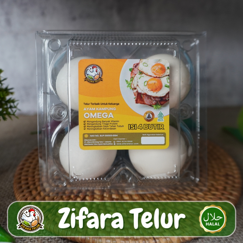 

Zifara Telur - Telur Ayam Kampung Omega Premium Kemasan Higienis isi 4 Butir