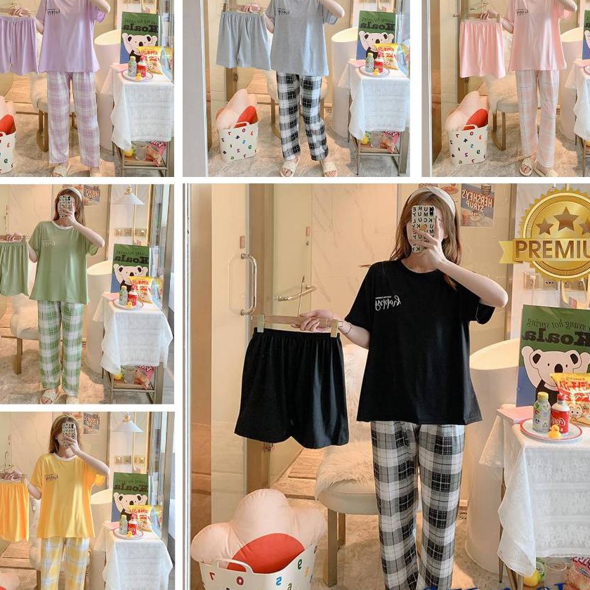 KF7 AJW Shop Piyama 3 in 1  Piyama Lengan Pendek  Baju Tidur Impor  Baju Tidur 3in1