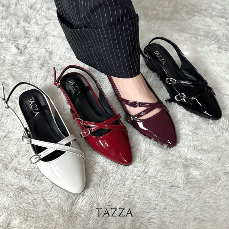 Sepatu Flatshoes Wanita TAZZA Heels 3cm Jennie Hitam Merah Maroon Tua Sendal Cewek