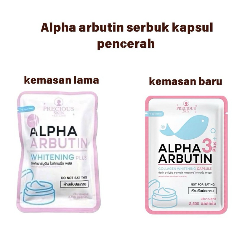 Kemasan baru Precious skin alpha arbutin whitening plus collagen kapsul serbuk lotion / powder campu