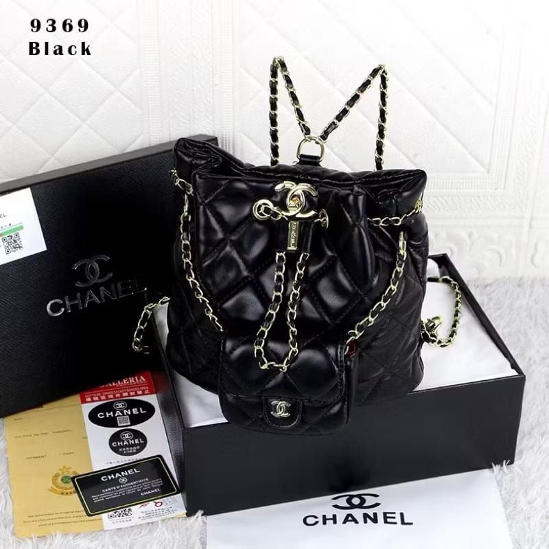 RANSEL KULAS (KULIT ASLI) 3 IN 1 CH CENDOL CHANEL HITAM PUFFY LEMBUT PREMIUM