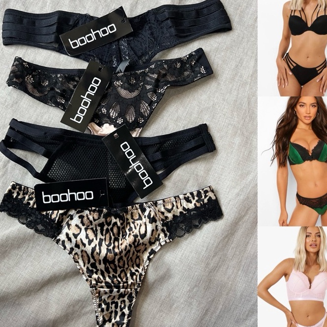 Promo THONG BOOHOO Satin Lace Trim Sexy G String Strappy See Through XS S M L XL XXL 2XL 3XL Baju Di