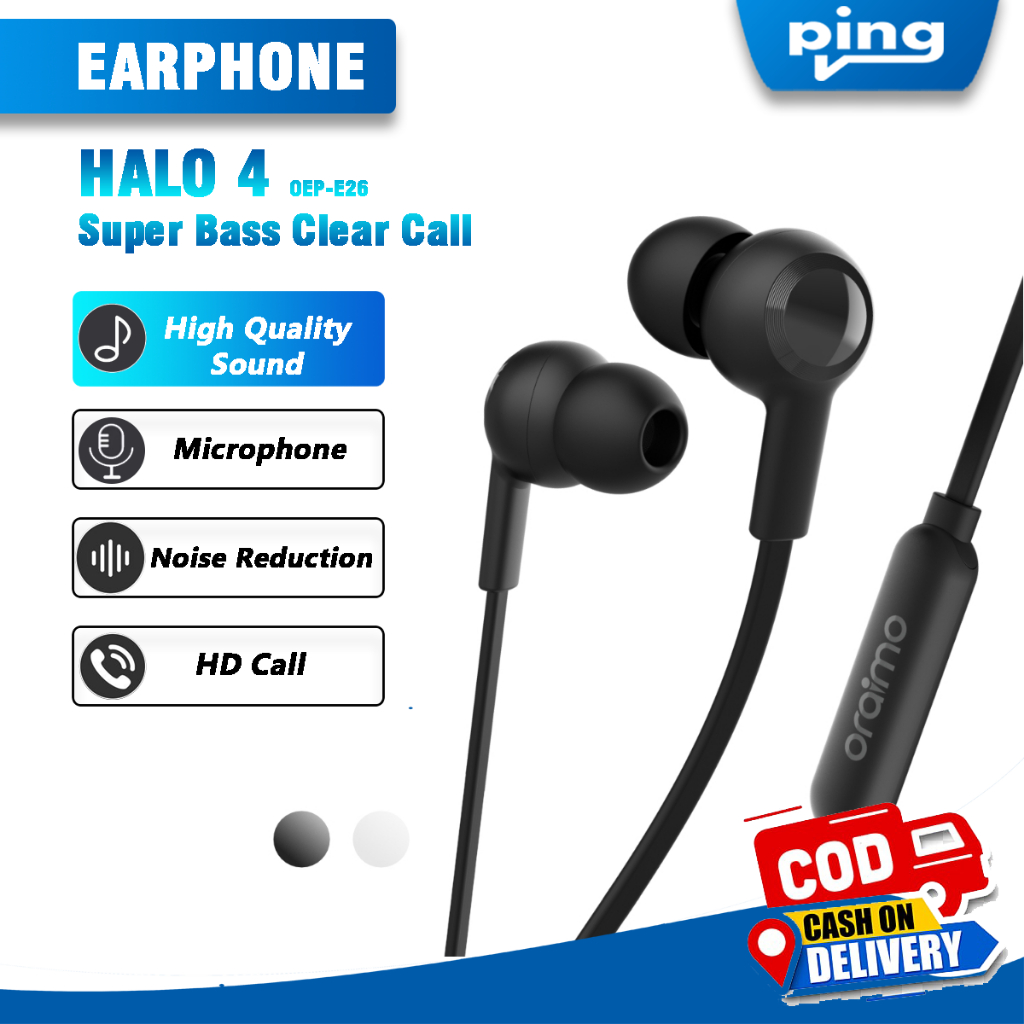 Oraimo Earphone OEP-E26 Handsfree Halo 4 Bass Kuat dengan Mikrofon 3.5mm - Ping Cell Store