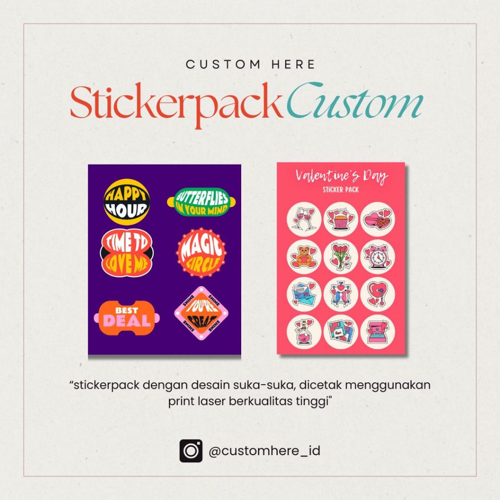 

[CUSTOM HERE ID] Sticker pack A6 stiker tinggal kelupas custom