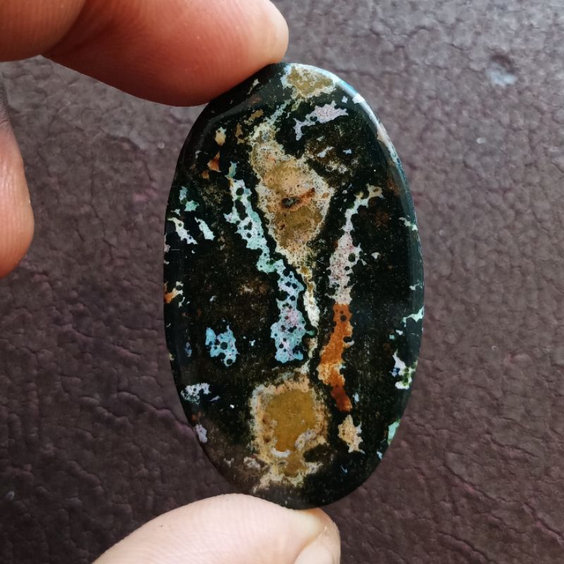 Batu Gambar - Jasper Batik Gambar Bolak Balik. Bukan Batu Black Opal Kalimaya Batu Bacan Doko Red Ba