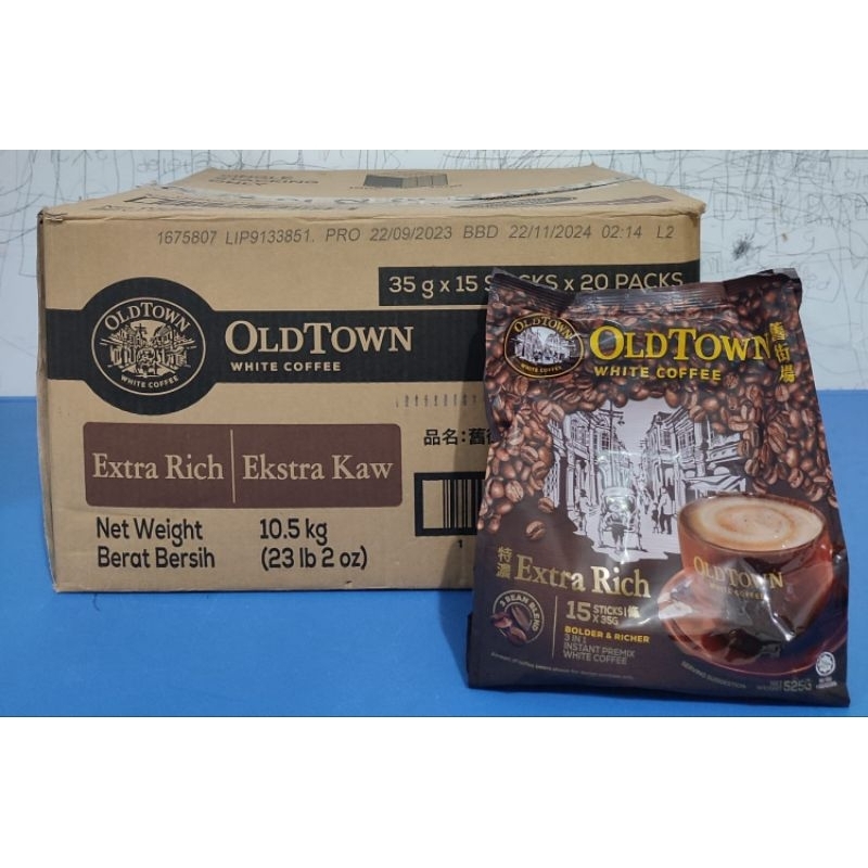 

Old Town White Coffee Extra Rich Malaysia 1 kotak isi 20 bungkus x 15 sticks x 35 gr