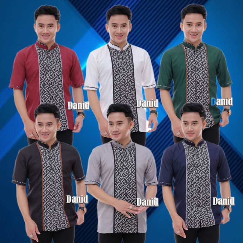 Baju Koko Pria Pendek Warna Polos Kombinasi List Batik Original Fashion Lebaran Pria Muslim Modern M