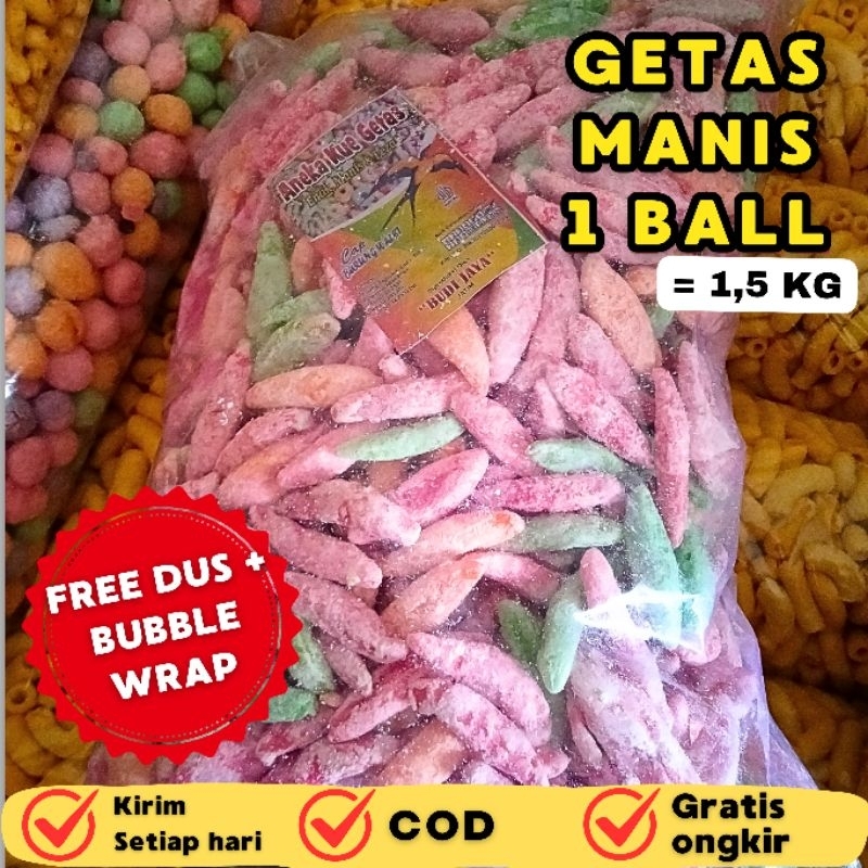 

[COD] Getas Manis Lonjong Warna Warni 1 Ball 1,5 kg Snack Jajanan Kiloan Khas Jawa Timur