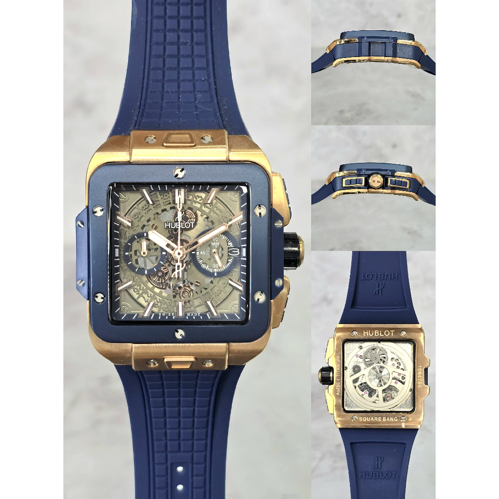 Jam Tangan HB Square Big Bang Super Quality New Edition Sapphire Glass 44mm Blue Dial