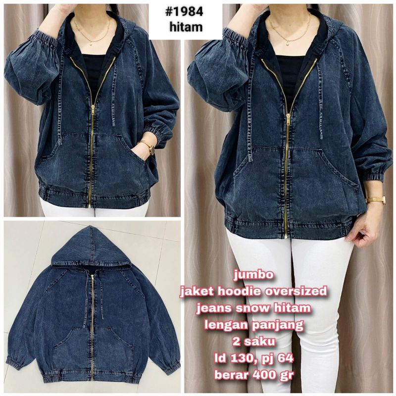 Jaket Hoodie jumbo 1984 snow black Wanita Tebal Cewek Jeans