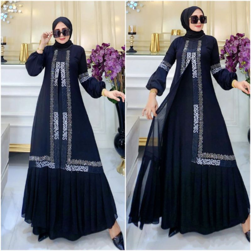GAMIS ABAYA TURKEY BORDIR PITA BUNGA HITAM - GAMIS ABAYA  HITAM  TURKEY - GAMIS ABAYA TURKEY - ABAYA