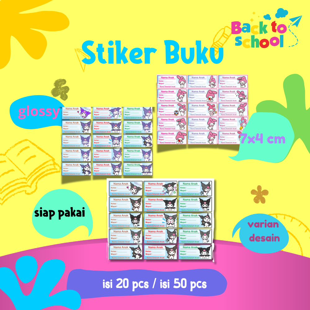 

Stiker Buku Tulis/Label Pelajaran/Stiker glossy/Kuromi my melody