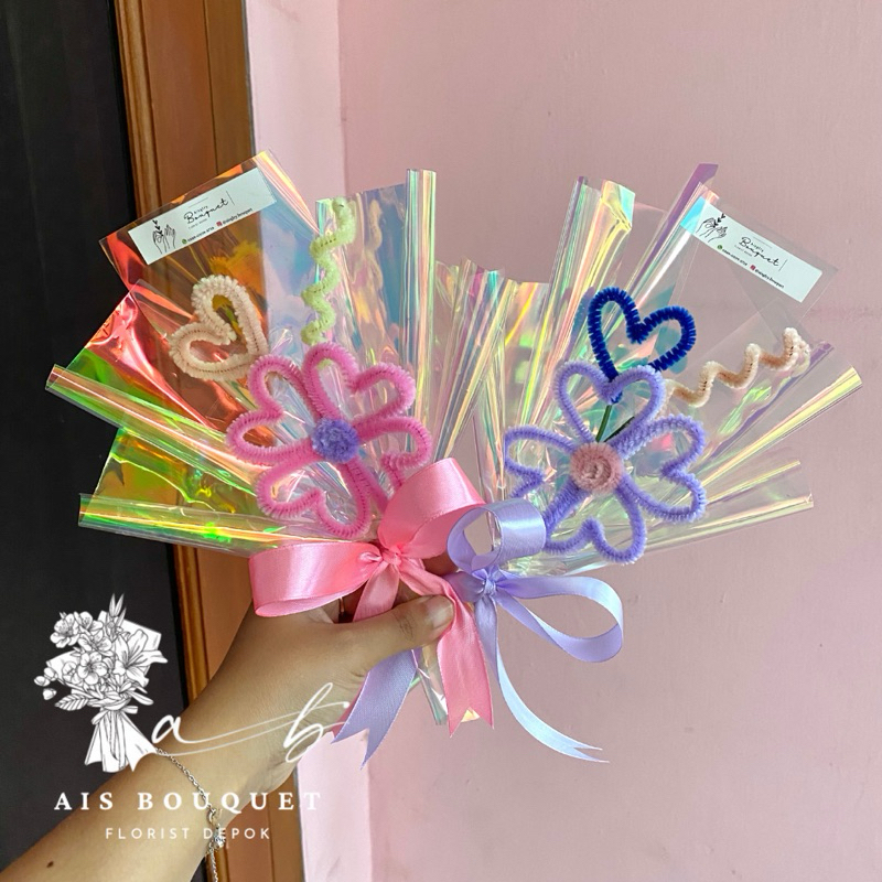 buket bunga || buket kawat bulu || bucket pipe cleaner || buket mini 25cm