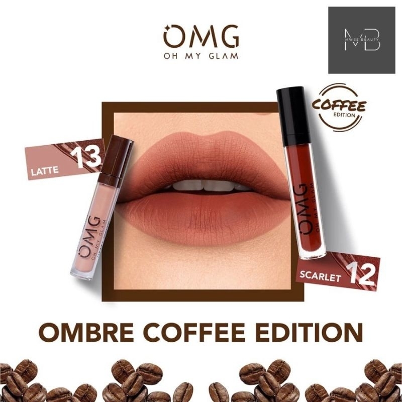 Paket Bundling ( 2Pcs) OMG OH MY GLAM Matte Kiss Lip Cream Bold Coffe Ombre - 12 & 13