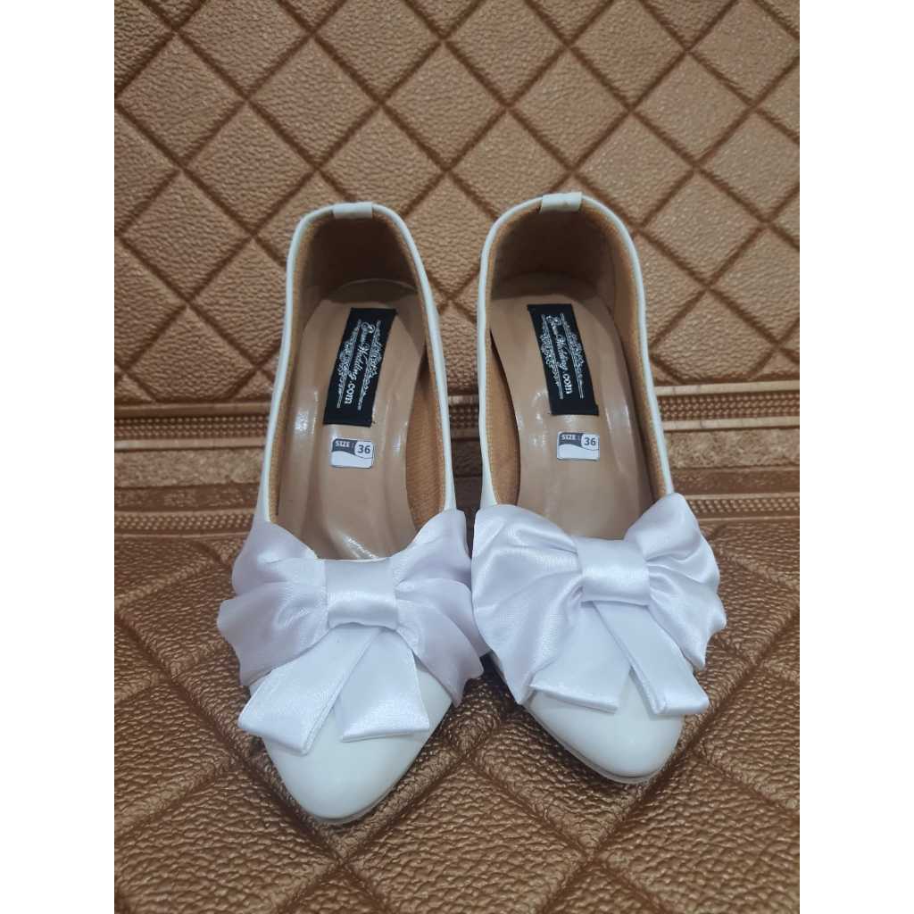 White Bow Thin High Heel Bridal Shoes Women  Bridesmaid Wedding Shoes Female