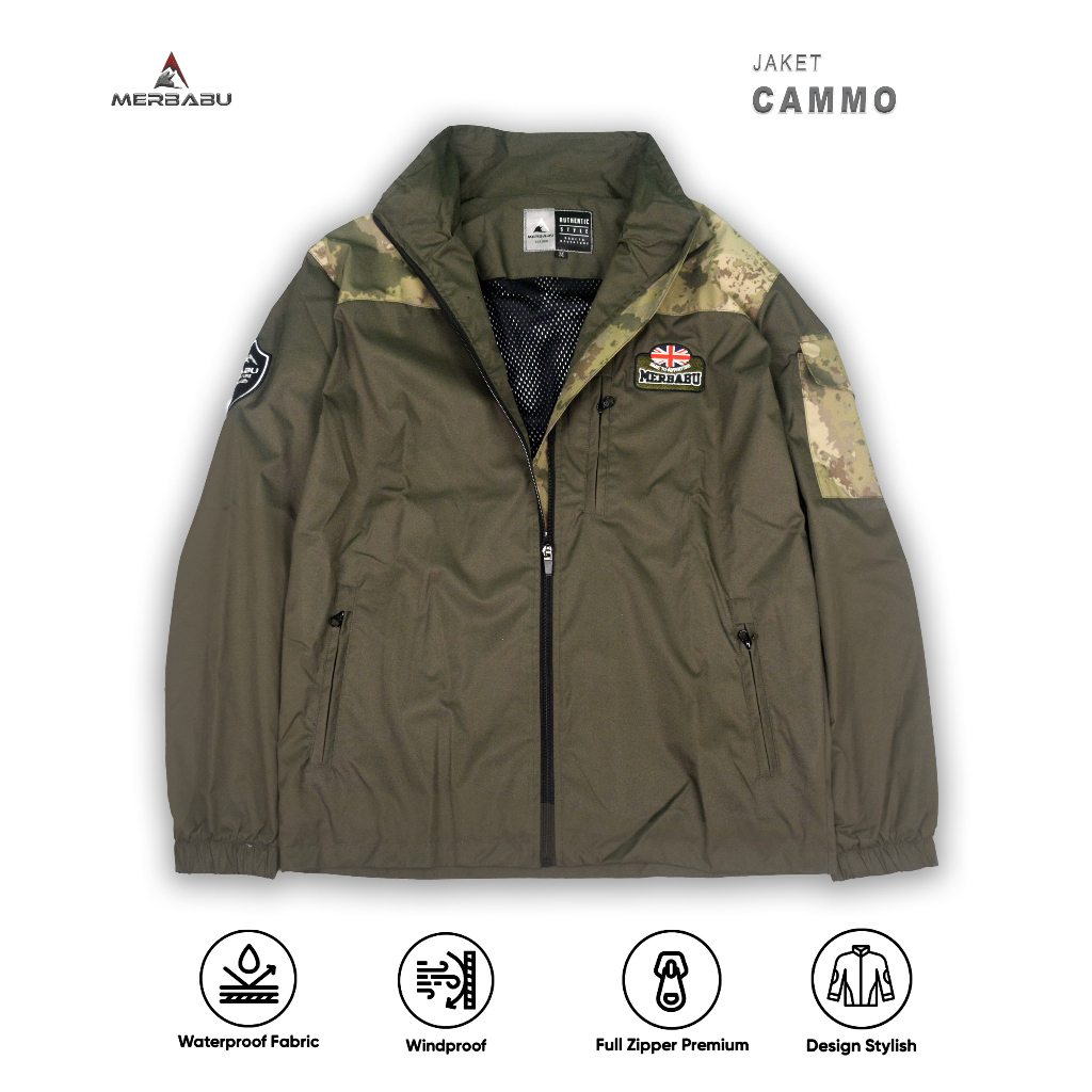 Merbabu Cammo Jaket Motor Riding Windbreaker Pria Wanita