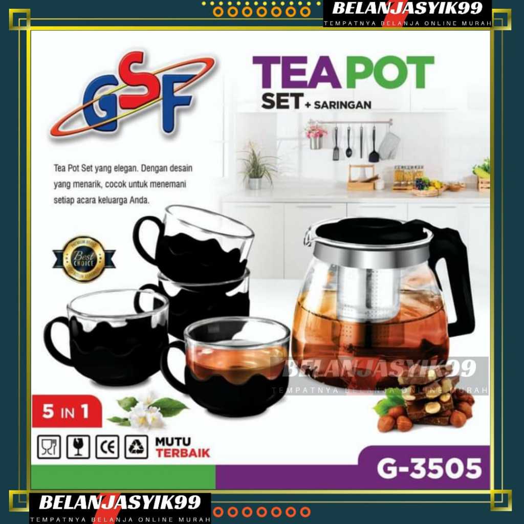 TEA POT GSF G-3505 / TEA POT SET + SARINGAN TEH 5PCS GSF G 3505 / TEKO KACA SET + SARINGAN TEH 5PCS 