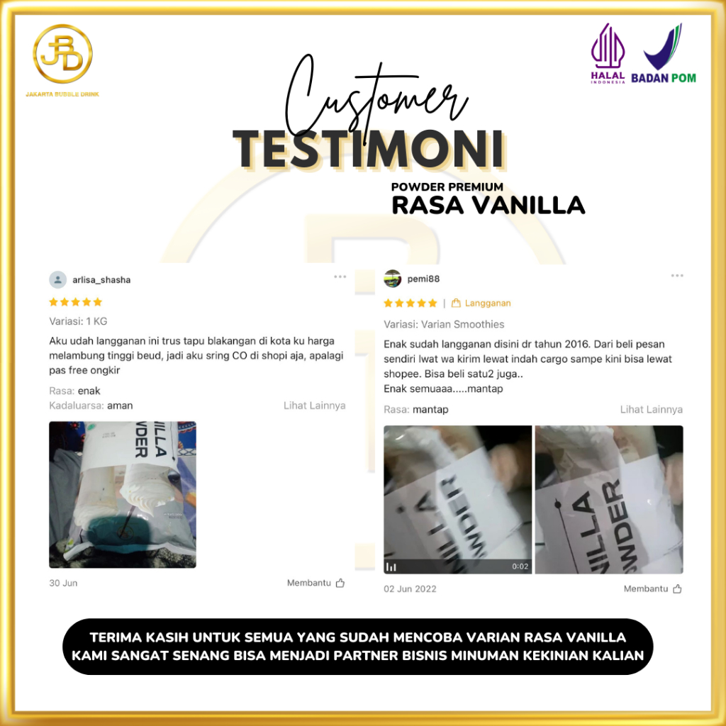 

Ay00! Bubuk Minuman VANILLA - Jakarta Bubble Drink BPOM&HALAL