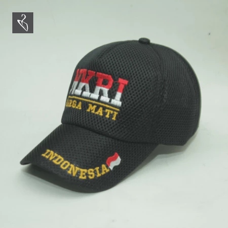 Topi NKRI Harga Mati Logo Bordir Doublemess Jaring Hitam