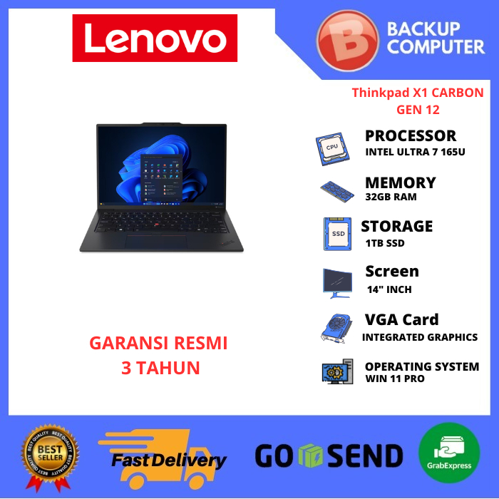LAPTOP LENOVO THINKPAD X1 CARBON 21KC007XID Gen 12 INTEL ULTRA 7 165U 32GB RAM