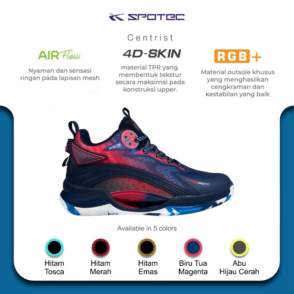 SPOTEC Sepatu BASKETBALL Artikel CENTRIST-Biru Tua/Magenta Spotec Original