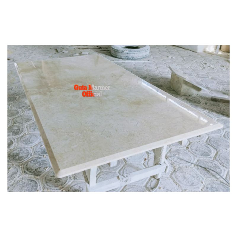 Top Table || Daun Meja Batu Marmer Putih Glosy Ukuran 90x160Cm