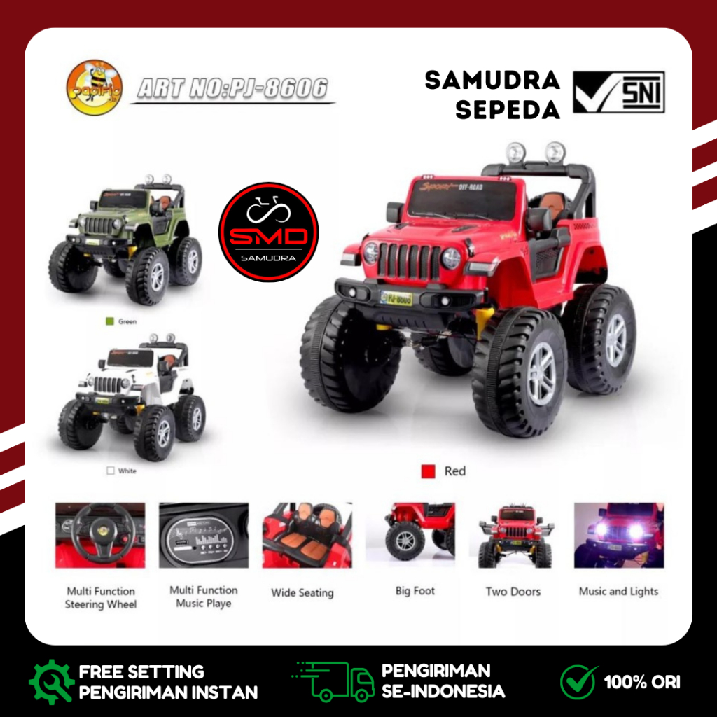 MOBIL MAINAN AKI ANAK JEEP OFF ROAD BIG FOOT 4WD PACIFIC PJ 8606
