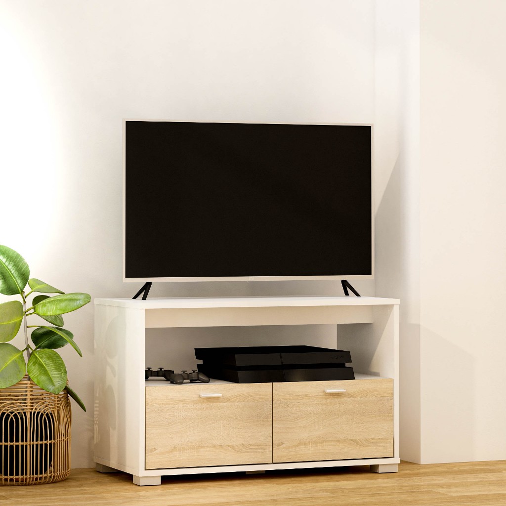 Pira OX - Trytv Meja TV/Rak TV Kayu Terang Putih Mengkilap - White GL Sonoma Oak