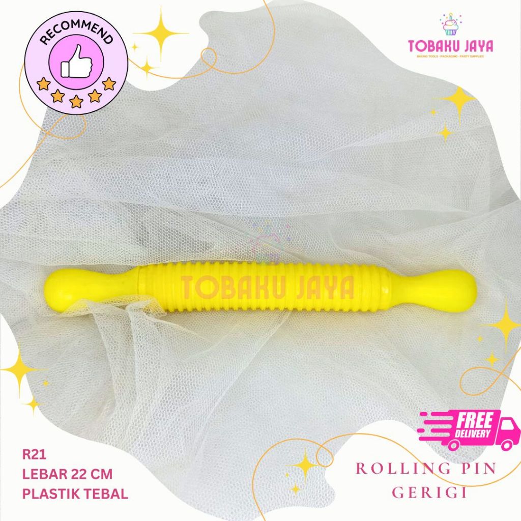 Rolling Pin Gerigi Kue Plastik / Gilasan Kue Plastik / Penggiling Adonan / Gilasan Adonan Kue Dengan