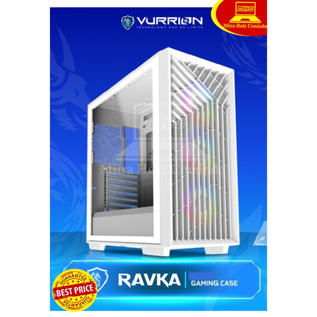 CASING PC VURRION CASING KOMPUTER GAMING VURRION RAVKA WHITE 3 FAN RGB PC CASE