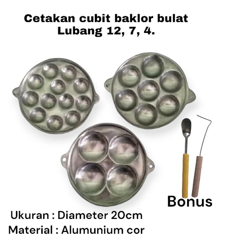 Cetakan kue cubit cara bulat cilor maklor lubang 12, 7, 4 gratis spatula dan pengait