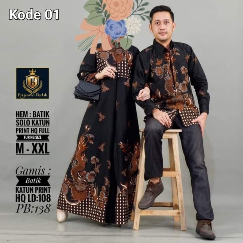 KODE E35W Couple Gamis Batik Premium ORI Solo Termurah Terbaru Terlaris Viral Sarimbit Batik Gamis S