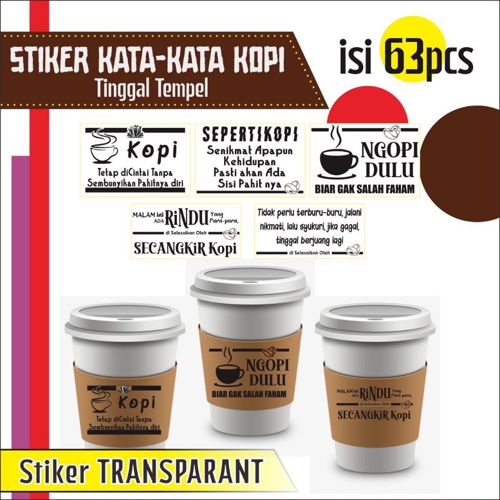 STIKER KATA-KATA KOPI Stiker Kata-Kata Gelas Minuman