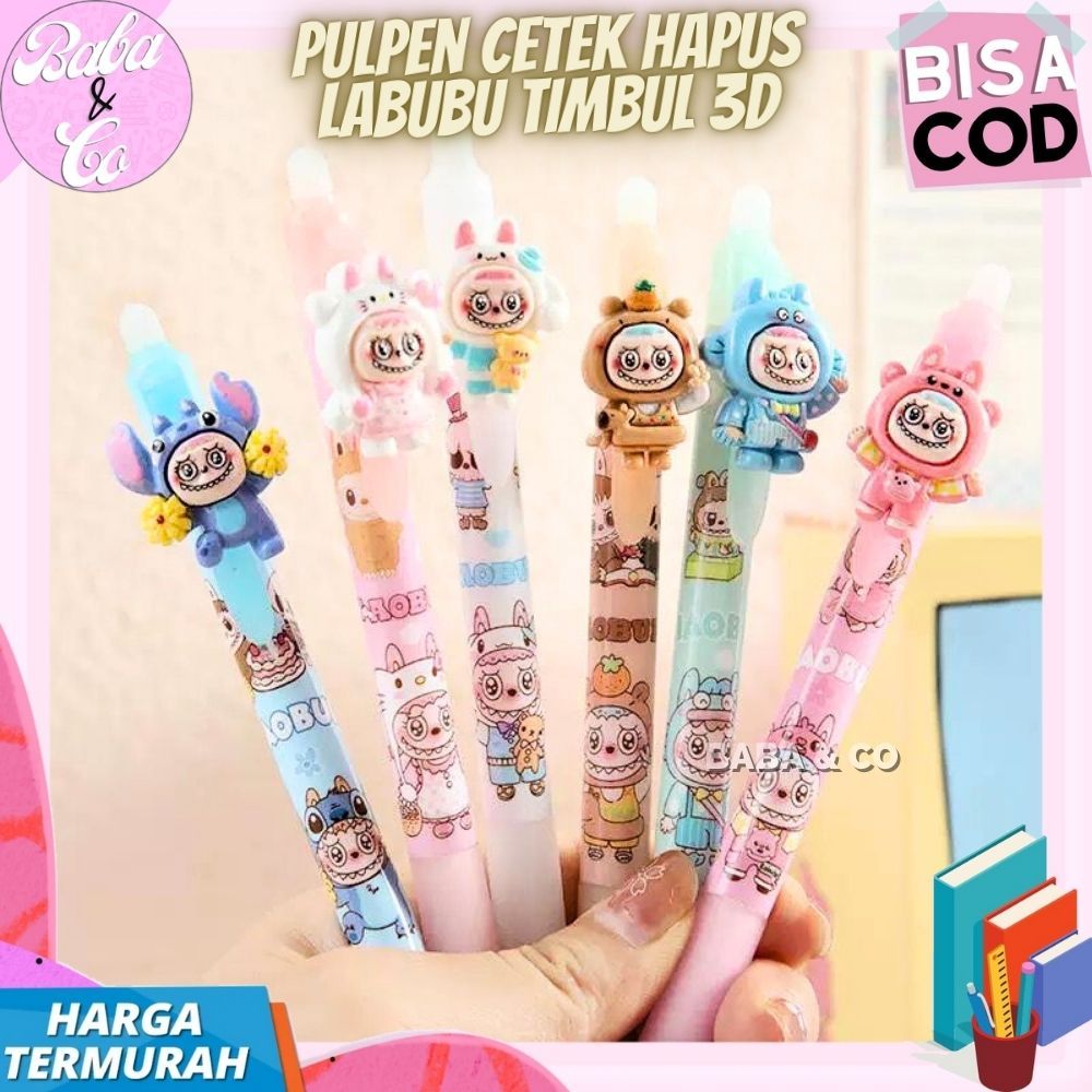 

PEN CETEK HAPUS TIMBUL LABUBU LUCU UNIK PULPEN MEKANIK CETEK LABUBU BONEKA 3D TIMBUL RESIN LABUBU LUCU