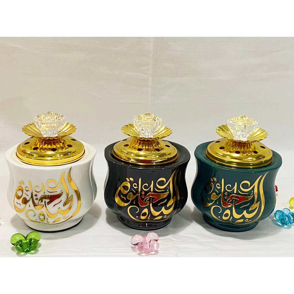 Tempat Bakar Dupa Mabkharah Keramik Arab Kaligrafi Tabung