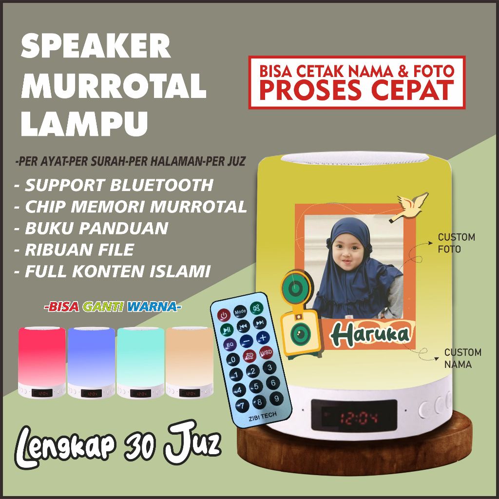 (HANYA MURROTAL 30JUZ) SPEAKER MURROTAL ALQURAN 30JUZ  LAMPU ZB900BT ZIBI TECH BLUETOOTH TERLENGKAP 