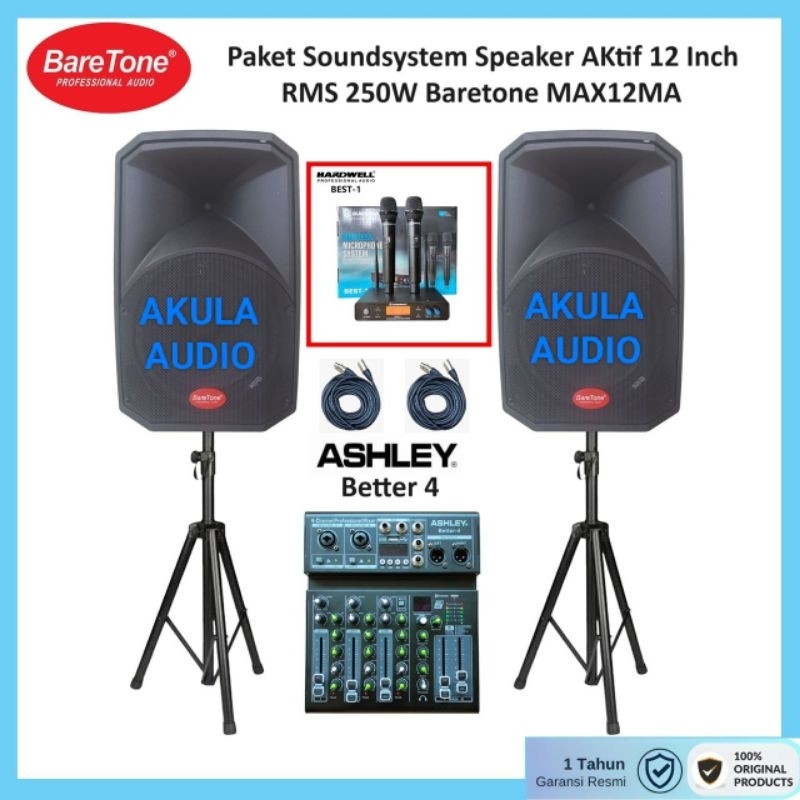 Paket Soundsystem Speaker Aktif 12 Inch Baretone MAX12MA Mixer Ashley