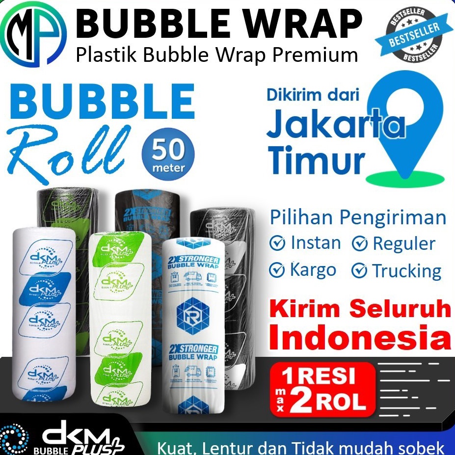 

KODE E54S Plastik Gelembung Bubble Wrap DKM Roll 5meter x 125cm Warna Bening dan Hitam Merek DKMPlus Rusfet