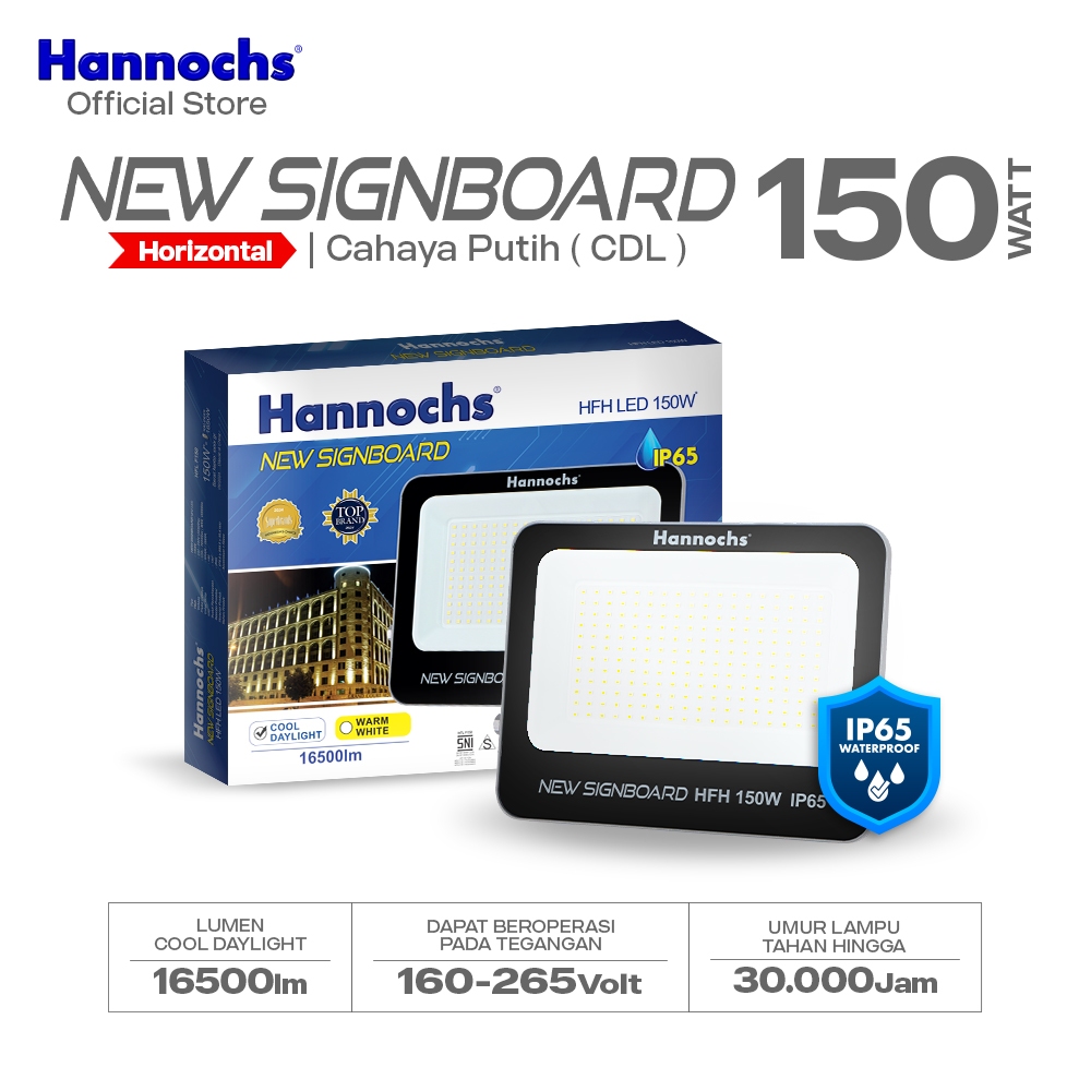 Hannochs Lampu Sorot LED Flood Light New Signboard HFH 150W Cahaya Putih (Model Horizontal)