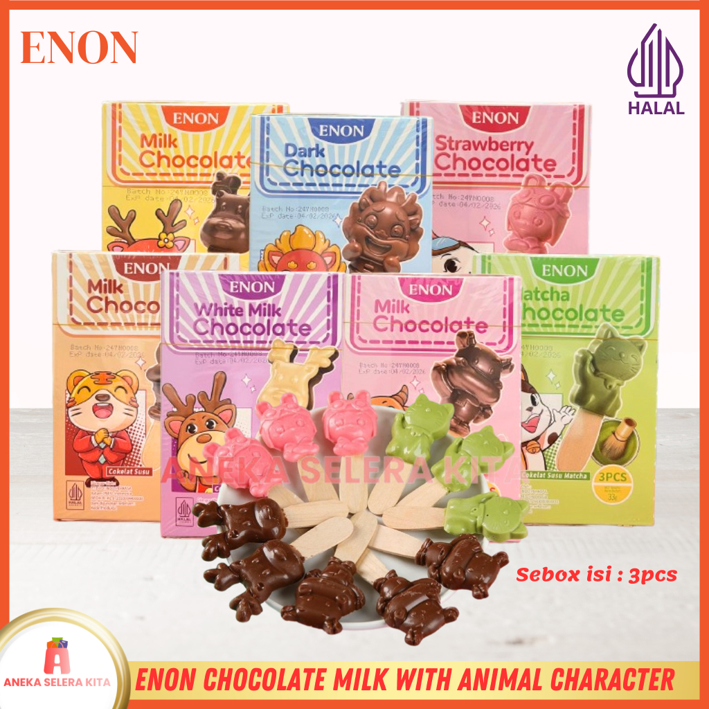 

Enon Milk Chocolate Stick Animal Character Rasa Strawberry/Milk/Dark/White Milk/Matcha 33gr