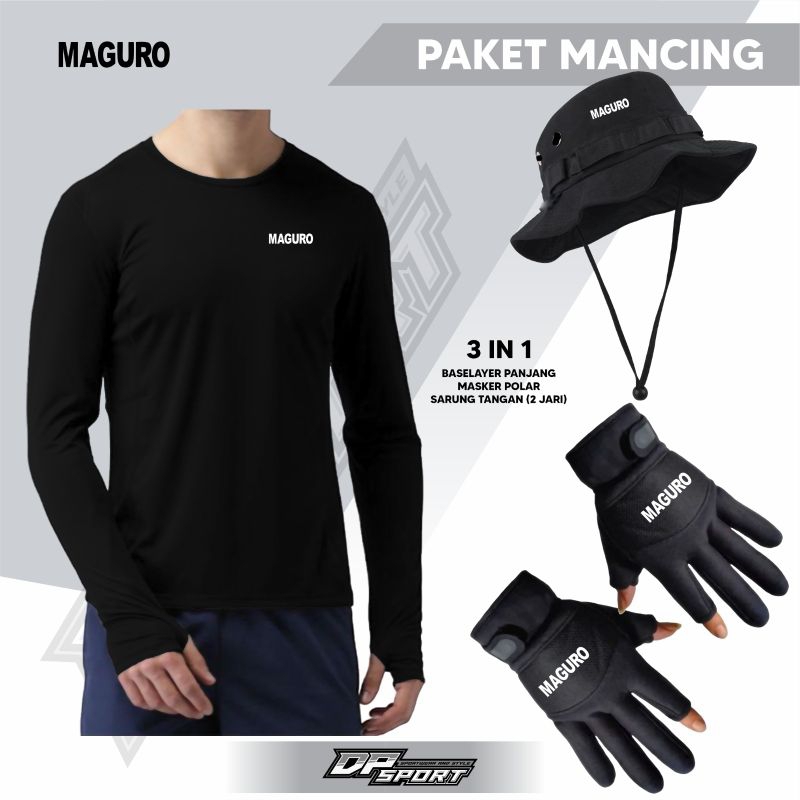 Paket Jersey Lengan Panjang Mancing Topi Rimba Pelindung sinar uv Dan Sarung Tangan Motor