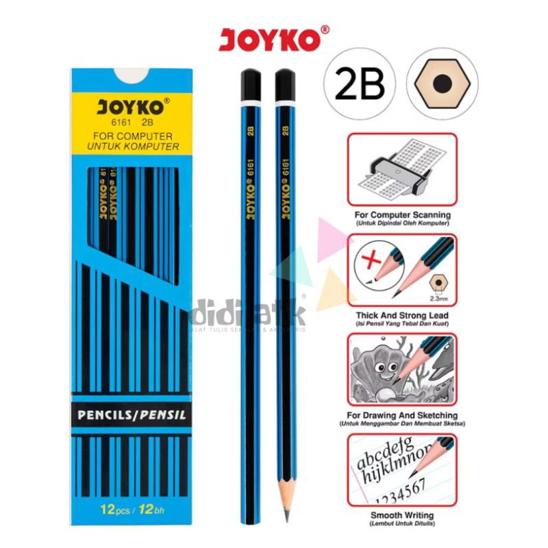 

Pensil Pencil 2B Joyko P-6161 Hexagonal Grip 1 Pak Isi 12 Pcs