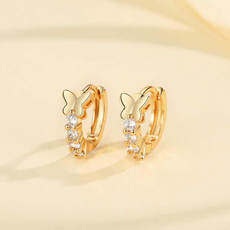 KF7 Lanmi Jewelry Anting Hoop Titanium Korea Panjang Anting Kupu Kupu Anti Karat Lapis Emas Anting W