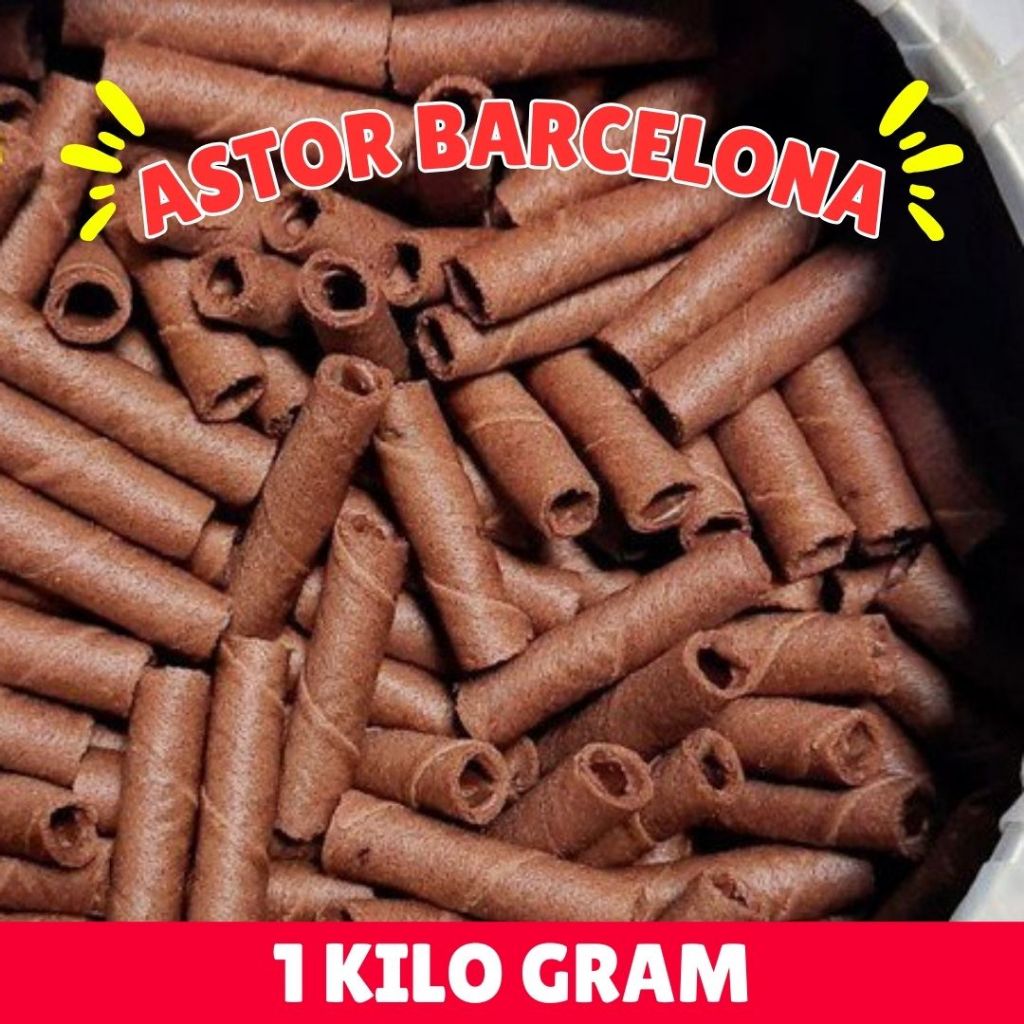 

Astor Mini 500Gr Murah Enak Renyah Astor Barcelona Wafer Rolls Kiloan Warna Cokelat Rasa Cokelat