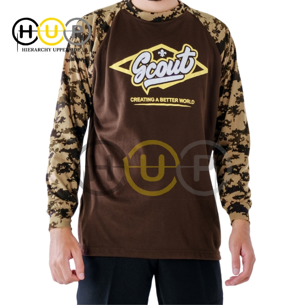BAJU KAOS LORENG PRAMUKA KATUN SCOUT RAGLAN SABLON BDU LAPANGAN PDL LENGAN PANJANG MURAH