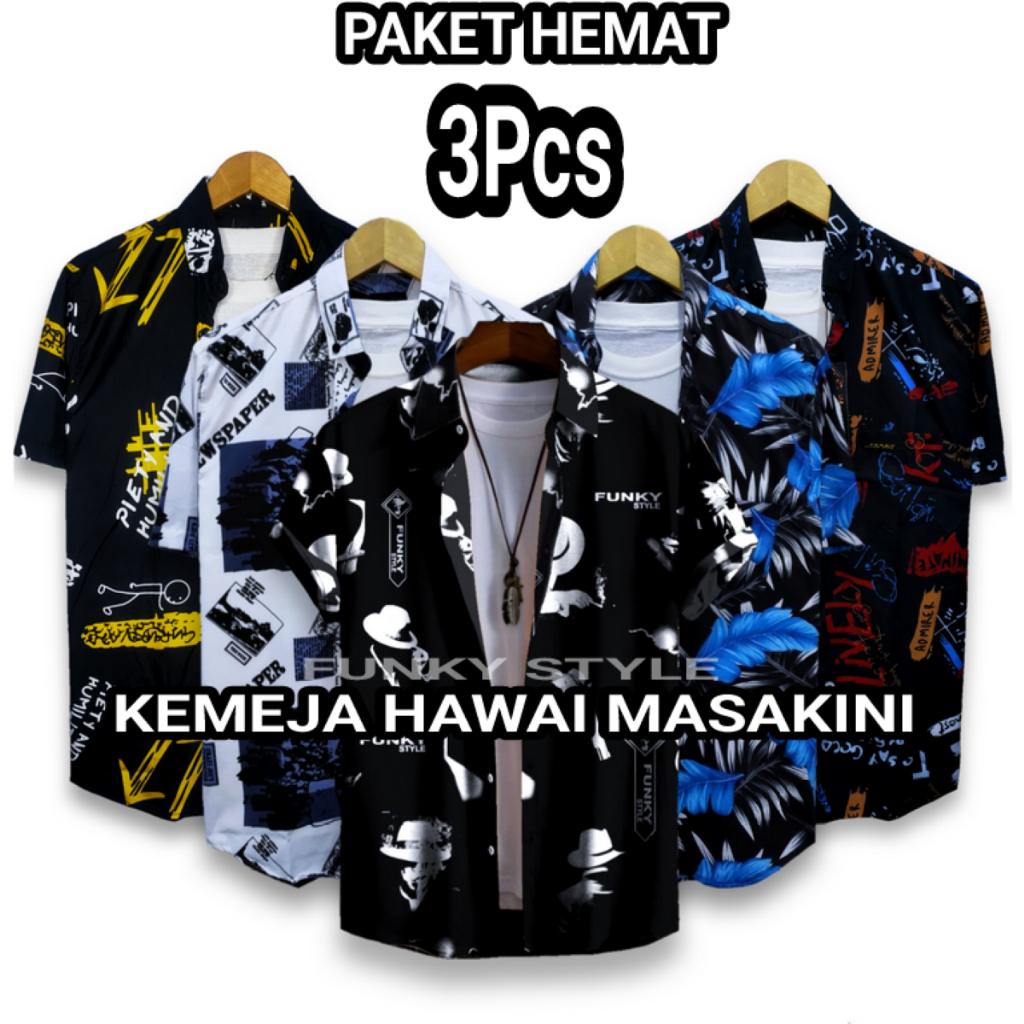 PAKET HEMAT 3PCS KEMEJA MOTIF PRIA DEWASA / KEMEJA SURFING PRIA MOTIF PANTAI BAJU DISTRO ORIGINAL