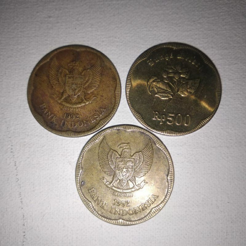 uang logam kuno lima ratus rupiah gambar melati