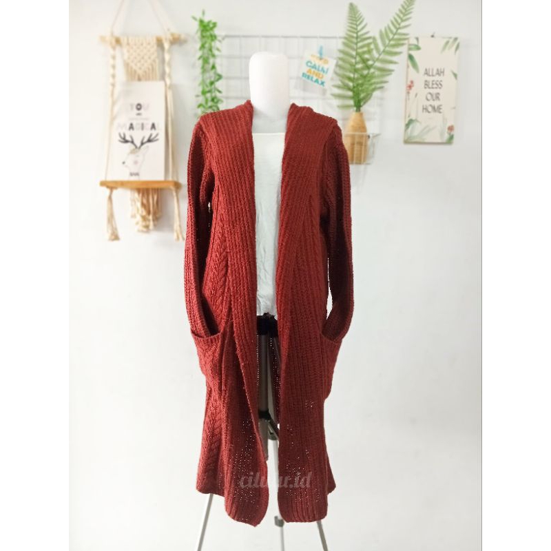 [FLASH SALE] Long Outer Rajut Kepang Hoodie Preloved | Sweater Rajut | Cardi Rajut | Cardigan Rajut 